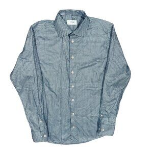 Eton Slim Dress Shirt Textured Herringbone Weave Long Sleeve Blue 41 16 Large